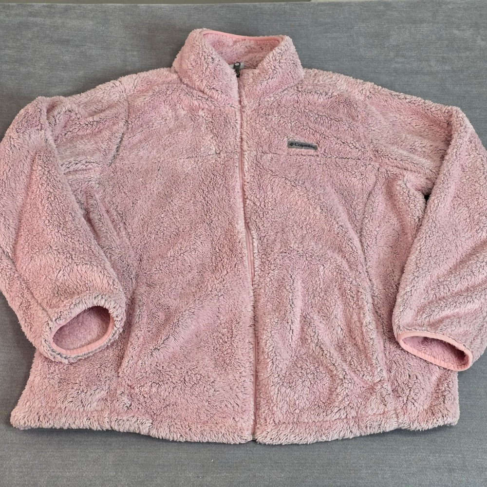 Columbia Fleece Jacket Womens 2X Pink Fire Side II Sherpa Full Zip Cozy Teddy